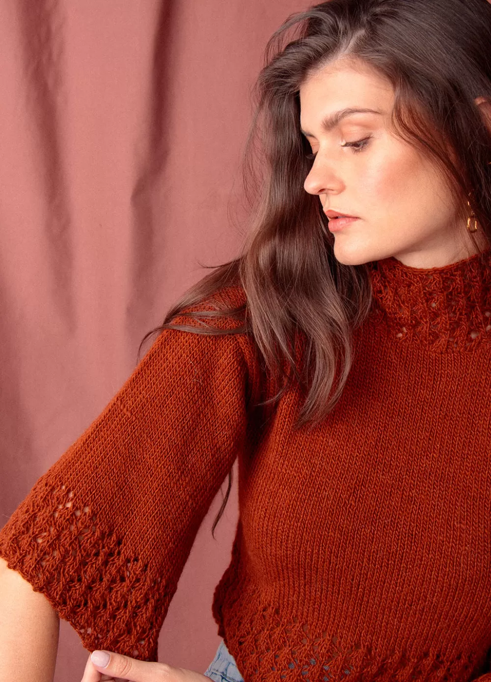 Sale We Are Knitters Angelica Sweater Kit FinitaYarnCinnamon