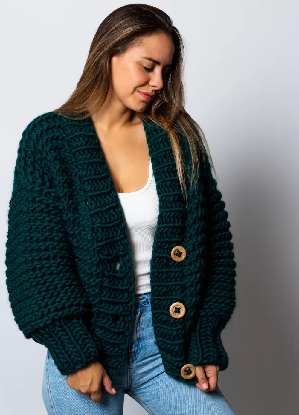 Store We Are Knitters Avocado Cardigan Kit TheWoolForestGreen