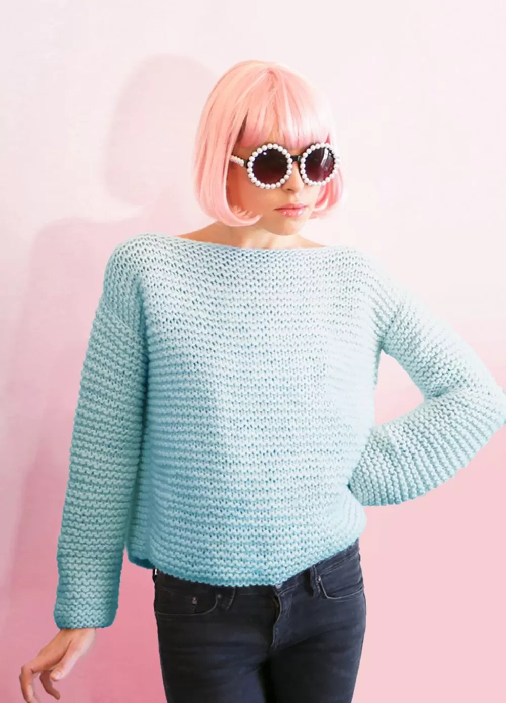 Shop We Are Knitters Chewing Gum Sweater x @morganem2 Kit PetiteWoolGrey