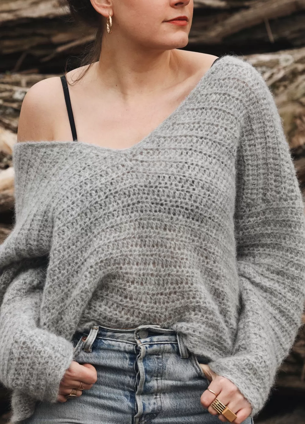 Clearance We Are Knitters Gossamer Pullover x @twoofwands Kit TouchmeMohairGrey