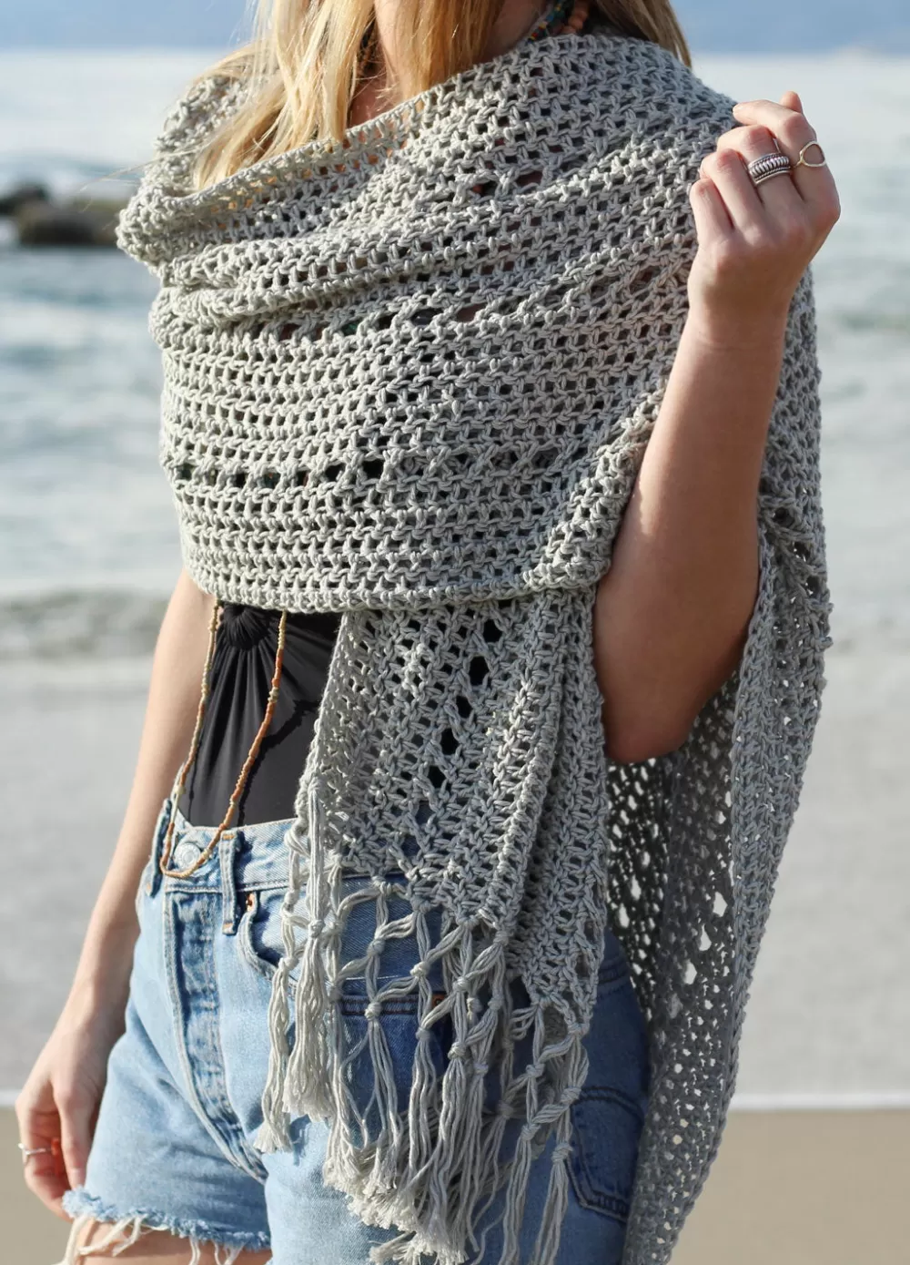 Clearance We Are Knitters Sunset Beach Wrap x @twoofwands Kit PimaCottonLightGrey