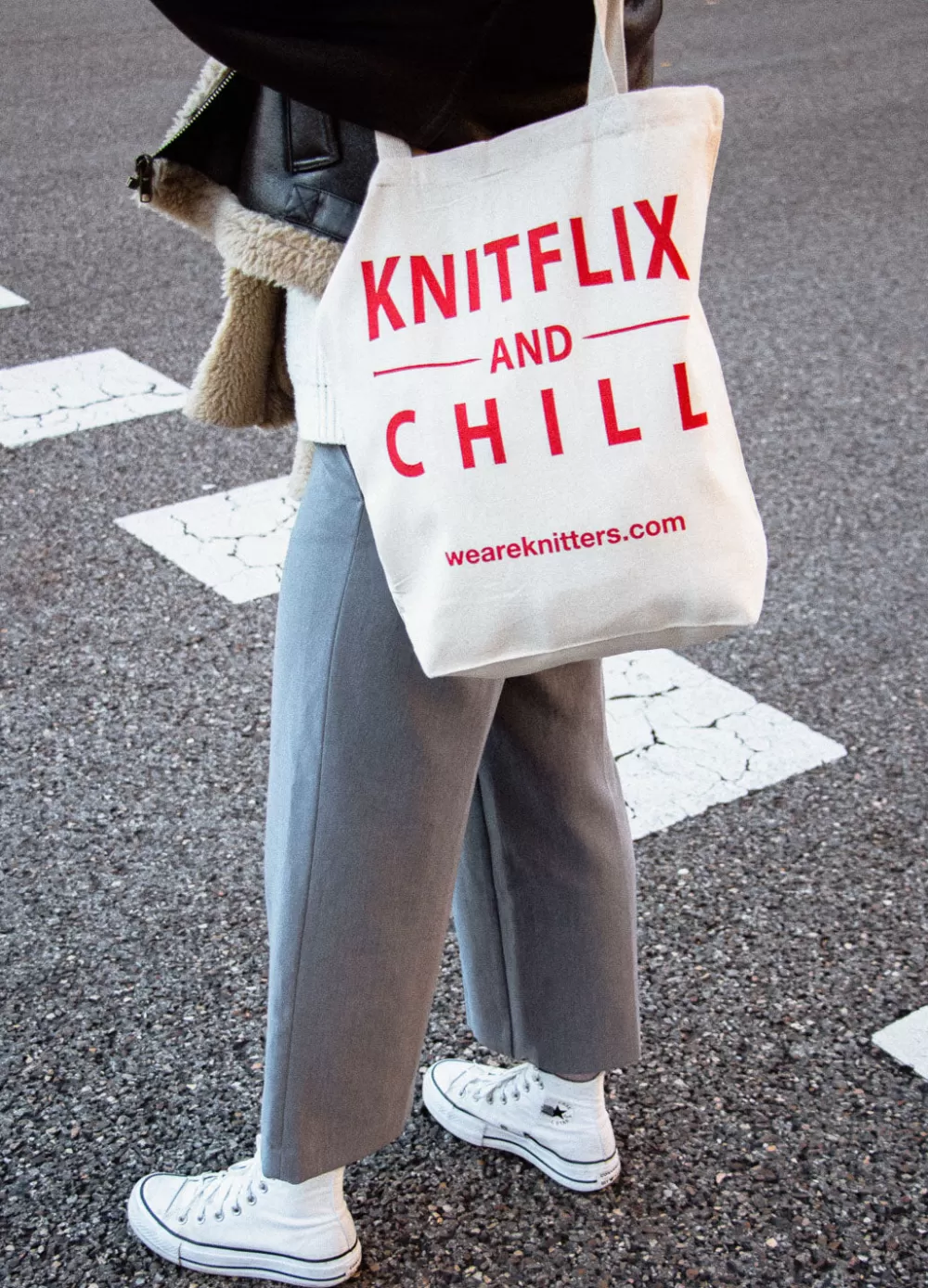 Best Sale We Are Knitters Tote Bag: Knitflix & Chill