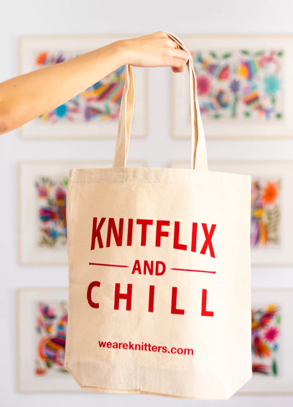 Best Sale We Are Knitters Tote Bag: Knitflix & Chill