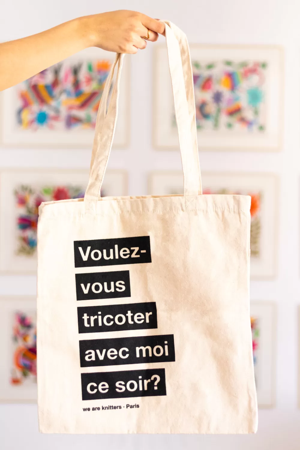 Cheap We Are Knitters Tote Bag: Voulez vous tricoter