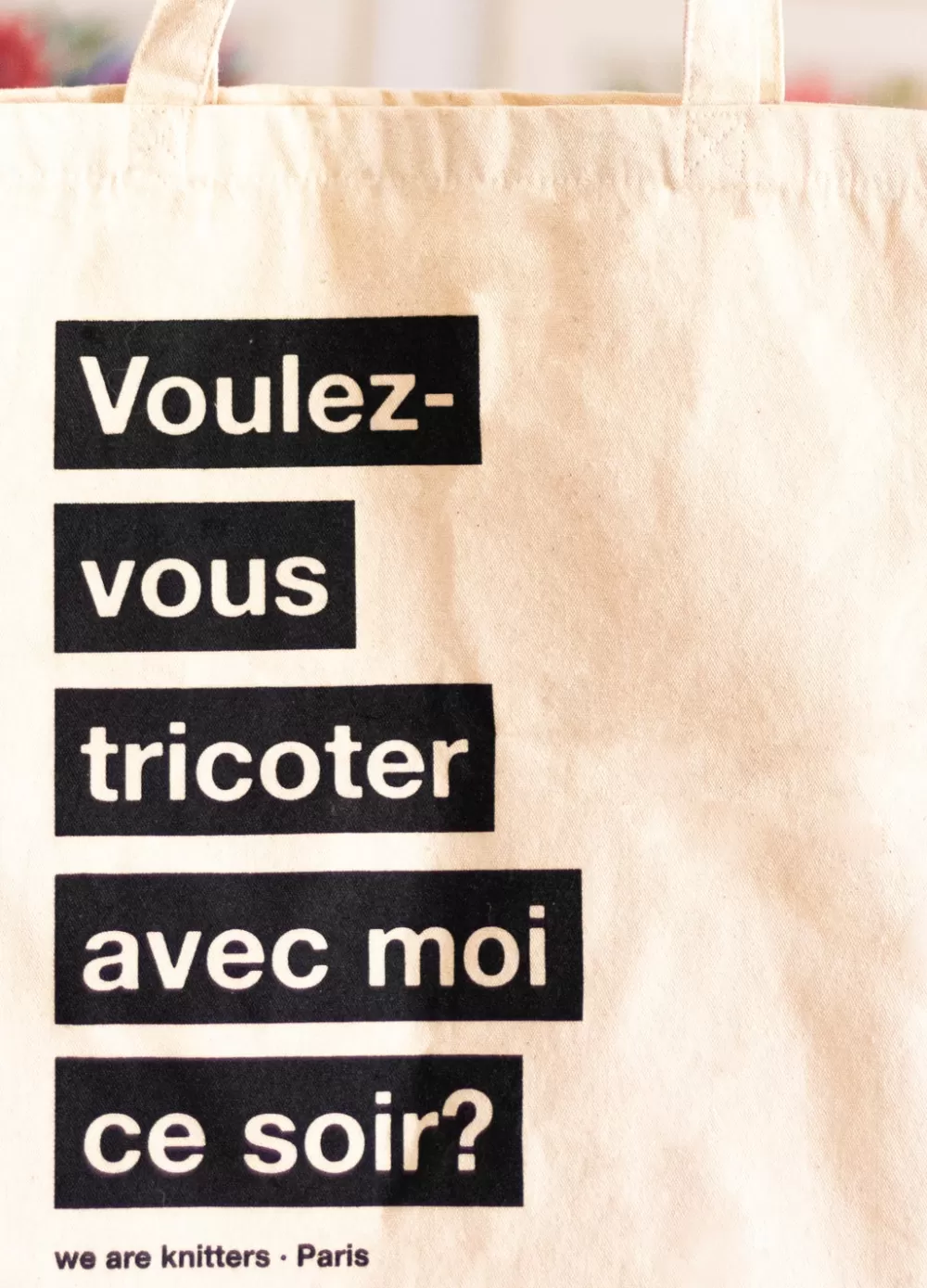 Cheap We Are Knitters Tote Bag: Voulez vous tricoter